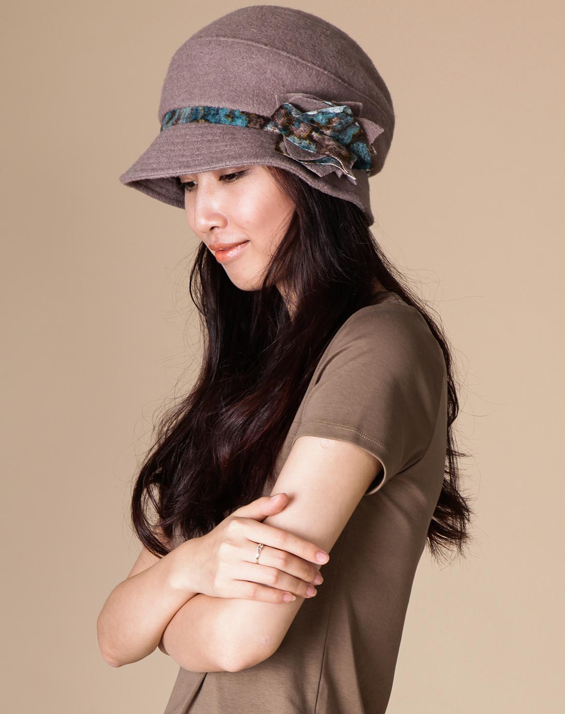 高档女士羊毛混纺蝴蝶结淑女帽