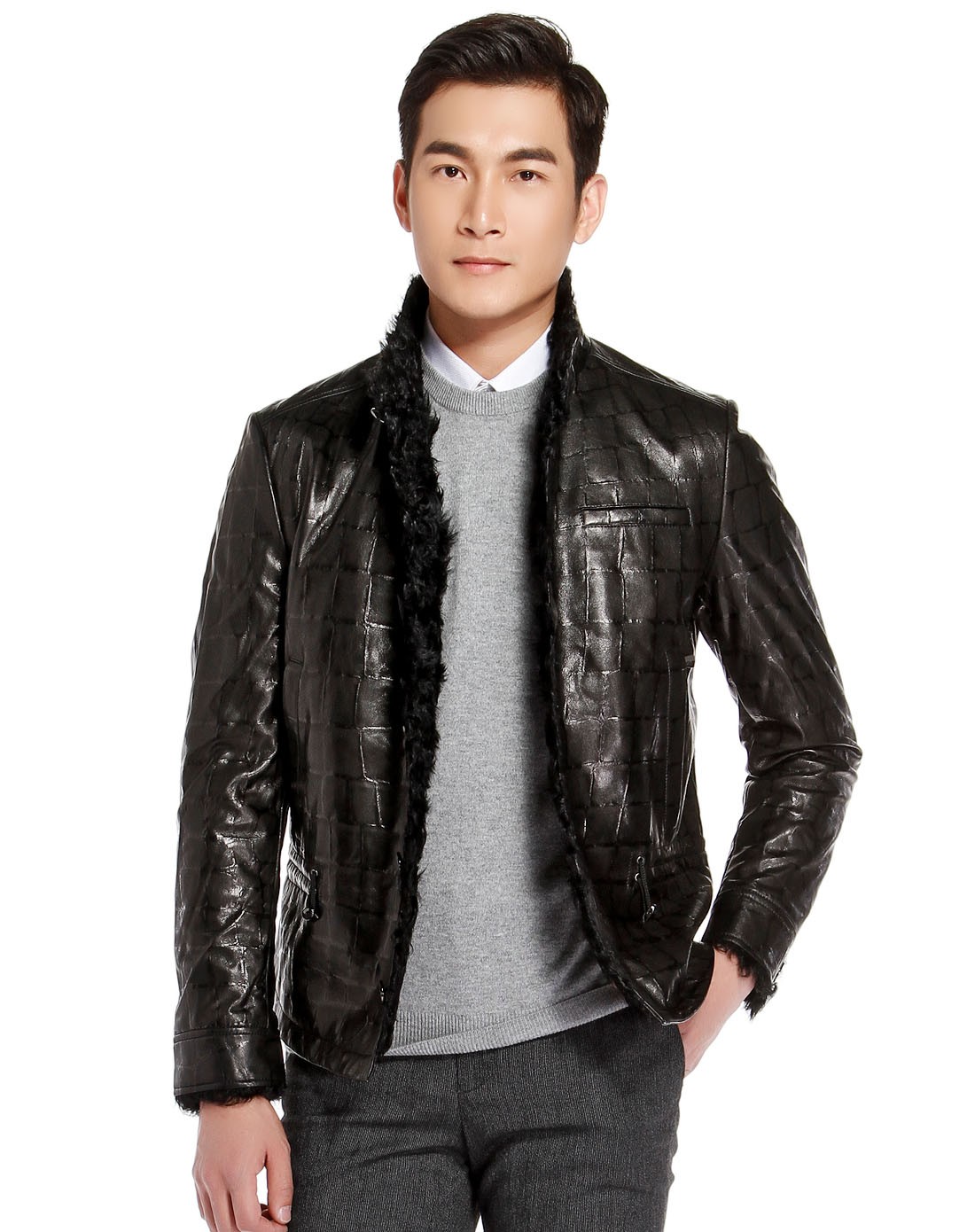 1828collection男装移动端专场黑色潮流立领长袖皮衣pb12-262a_唯品会
