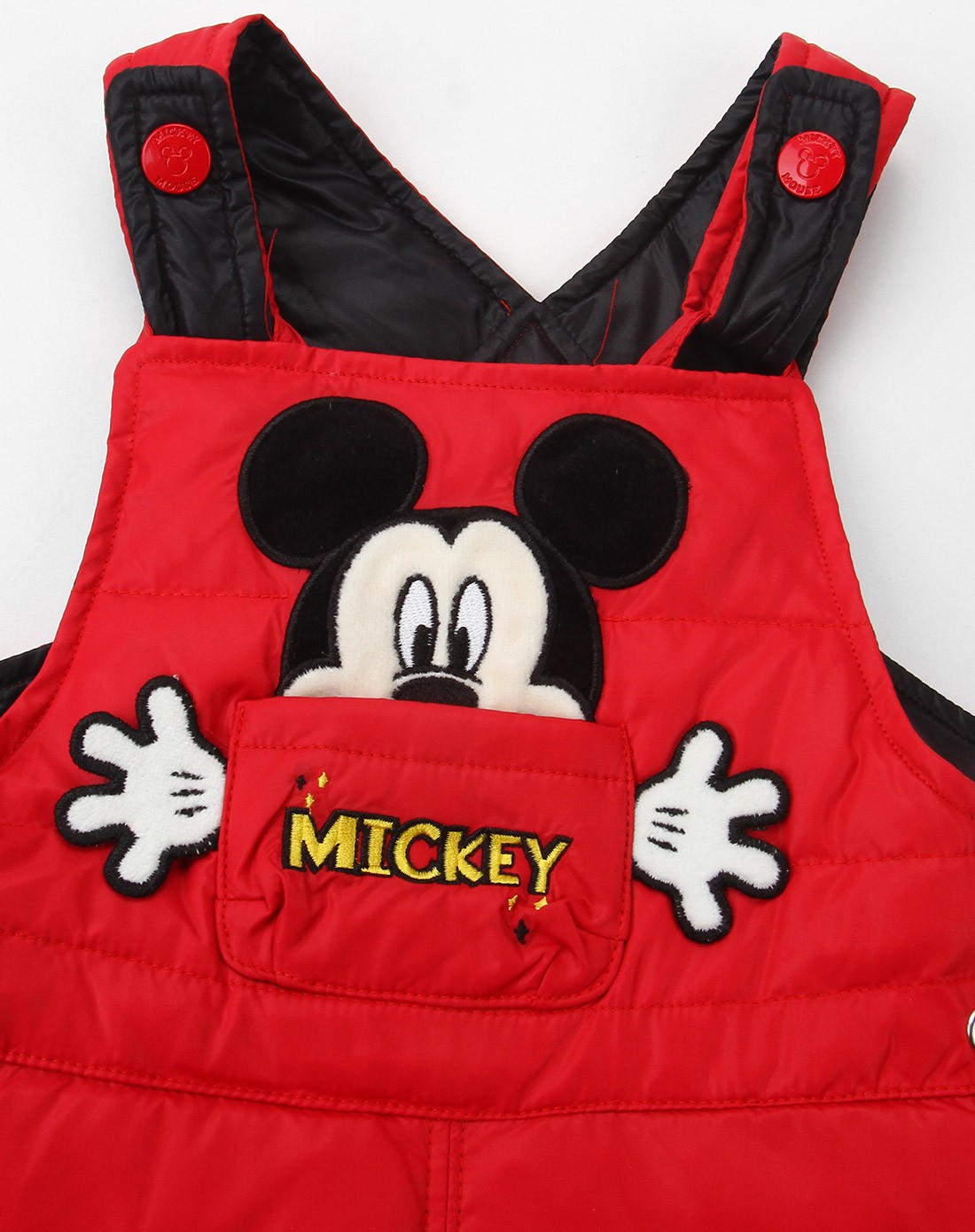 中性红色卡通时尚90绒羽绒背带裤