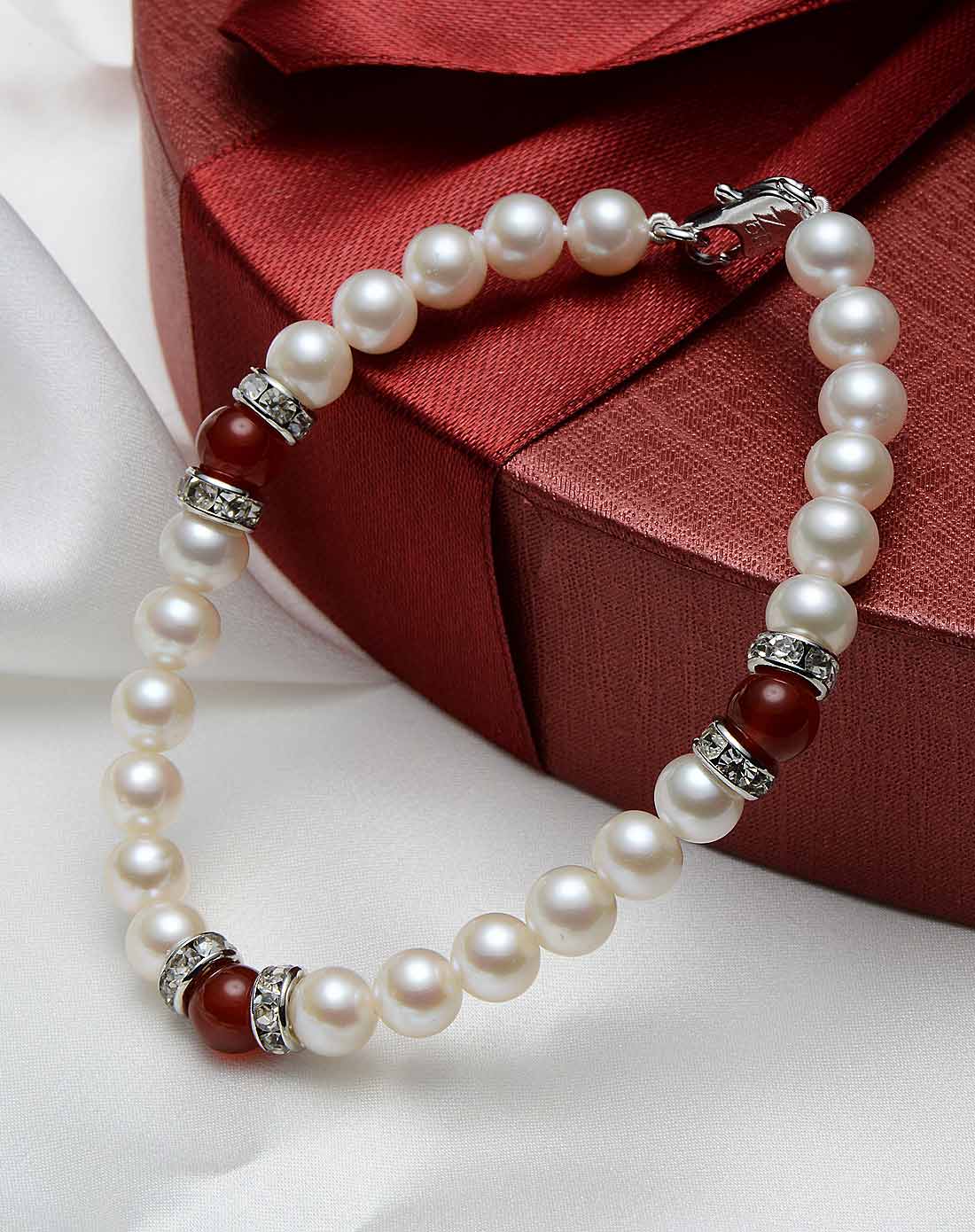 京润珍珠gnpearl饰品专场-【赐福】镶红玛瑙天然珍珠手链