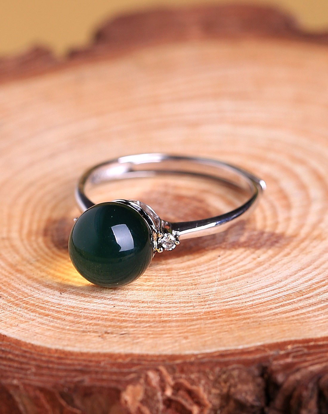 精美小巧天然墨西哥蓝珀戒指附证书