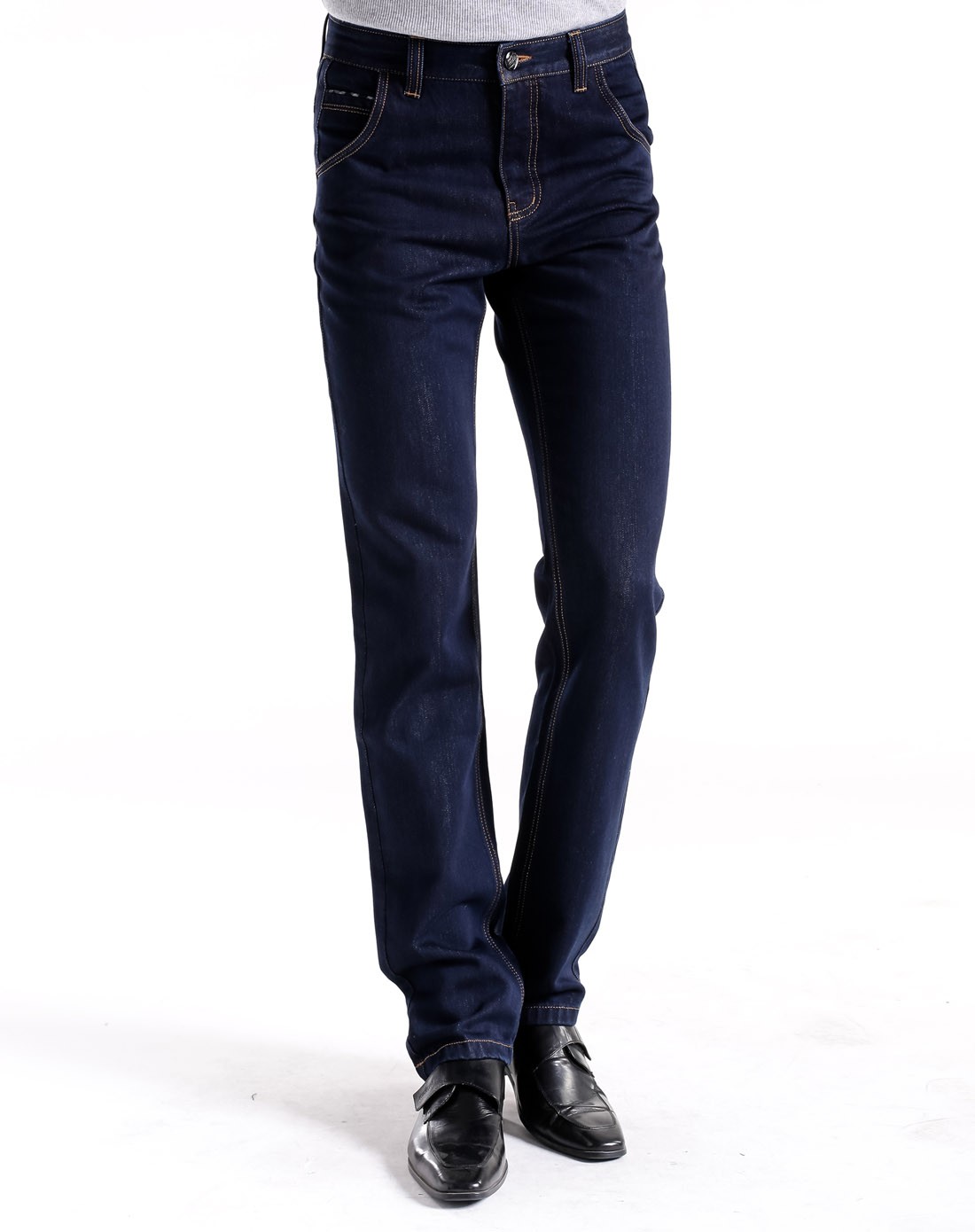 男款深蓝修身牛仔裤