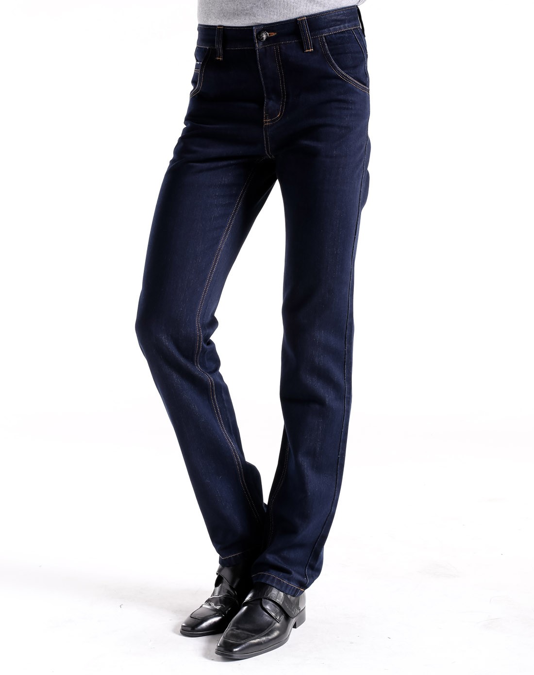 男款深蓝修身牛仔裤