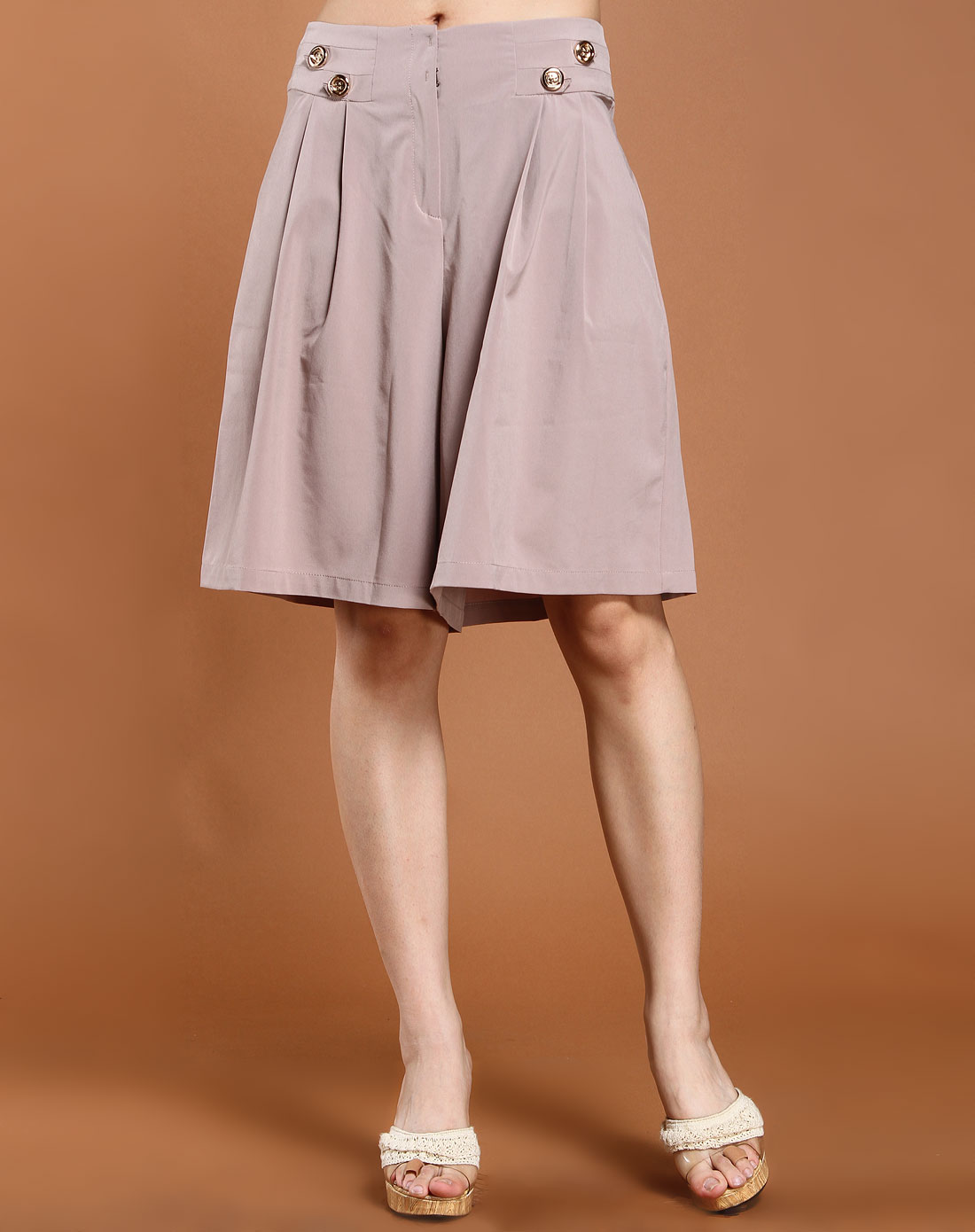 浅咖啡色优雅中裙裤