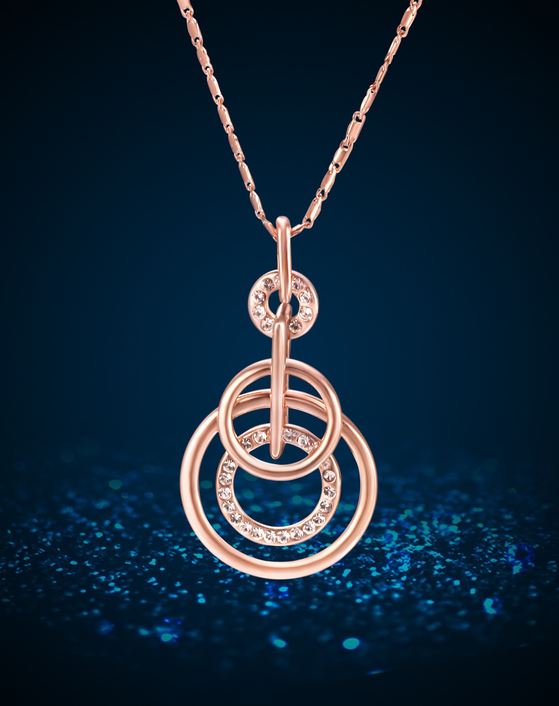 芭比派对系列简约时尚同心环玫瑰金项链