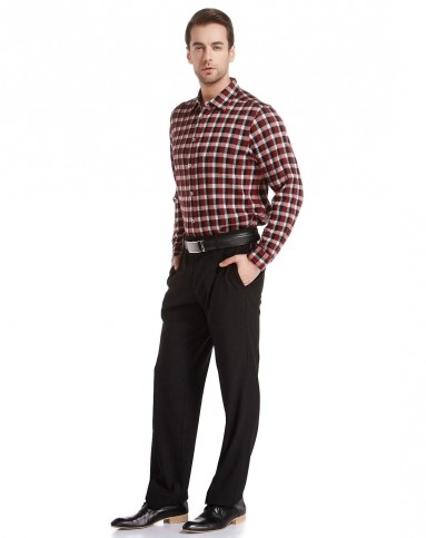 路卡迪龙luka dilong男装专场 > 红/黑色舒适格纹长袖100%羊毛衬衫