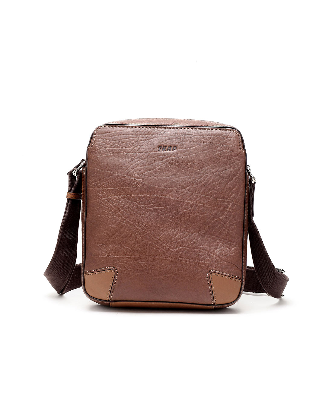 圣伽步skap箱包专场-男款浅啡牛皮斜肩包