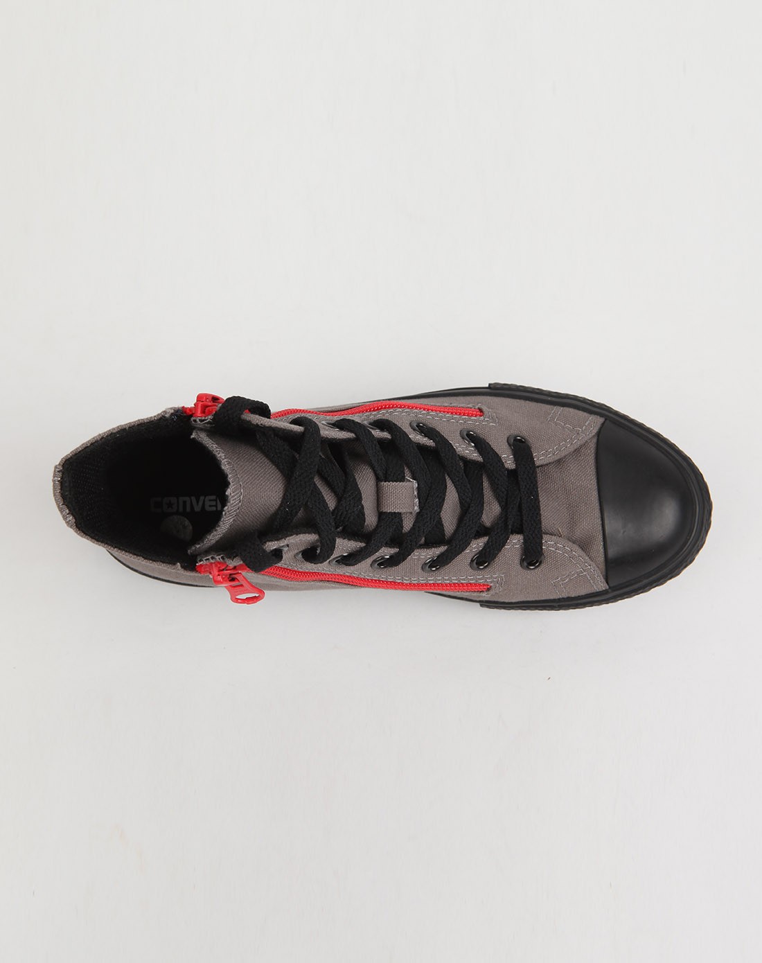 中性大童双拉链布面童胶鞋 炭灰色/黑