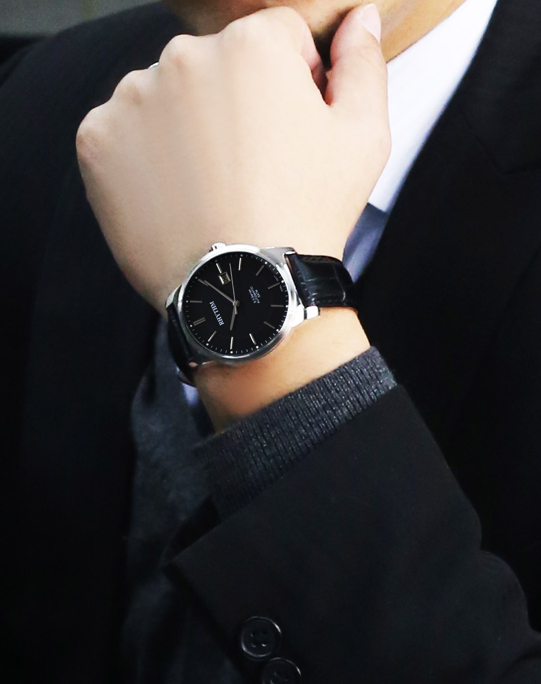 2015专柜同步款 机械男式腕表 黑色表盘 真皮表带 av1501l02