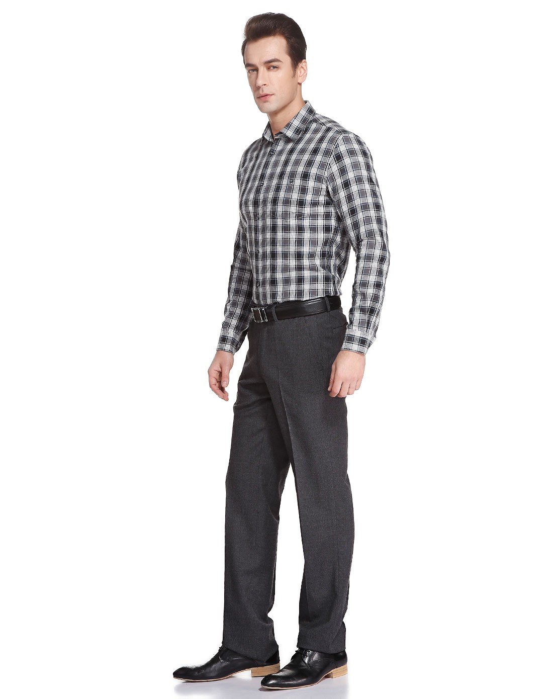 丹尼爱特daniel hechter男装专场 > 黑/灰色潮流格纹长袖衬衫