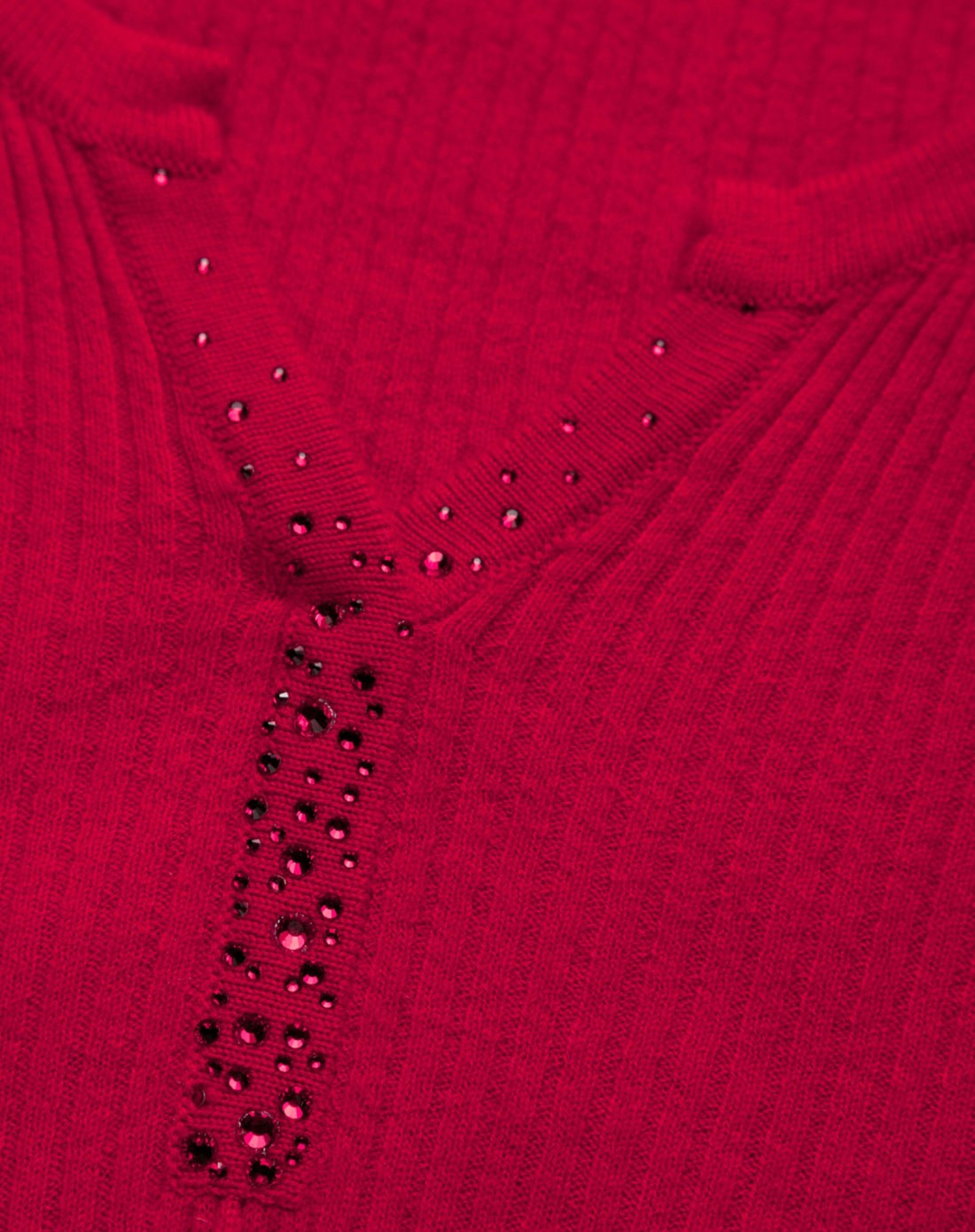 女式大红色小v精纺纯羊绒衫