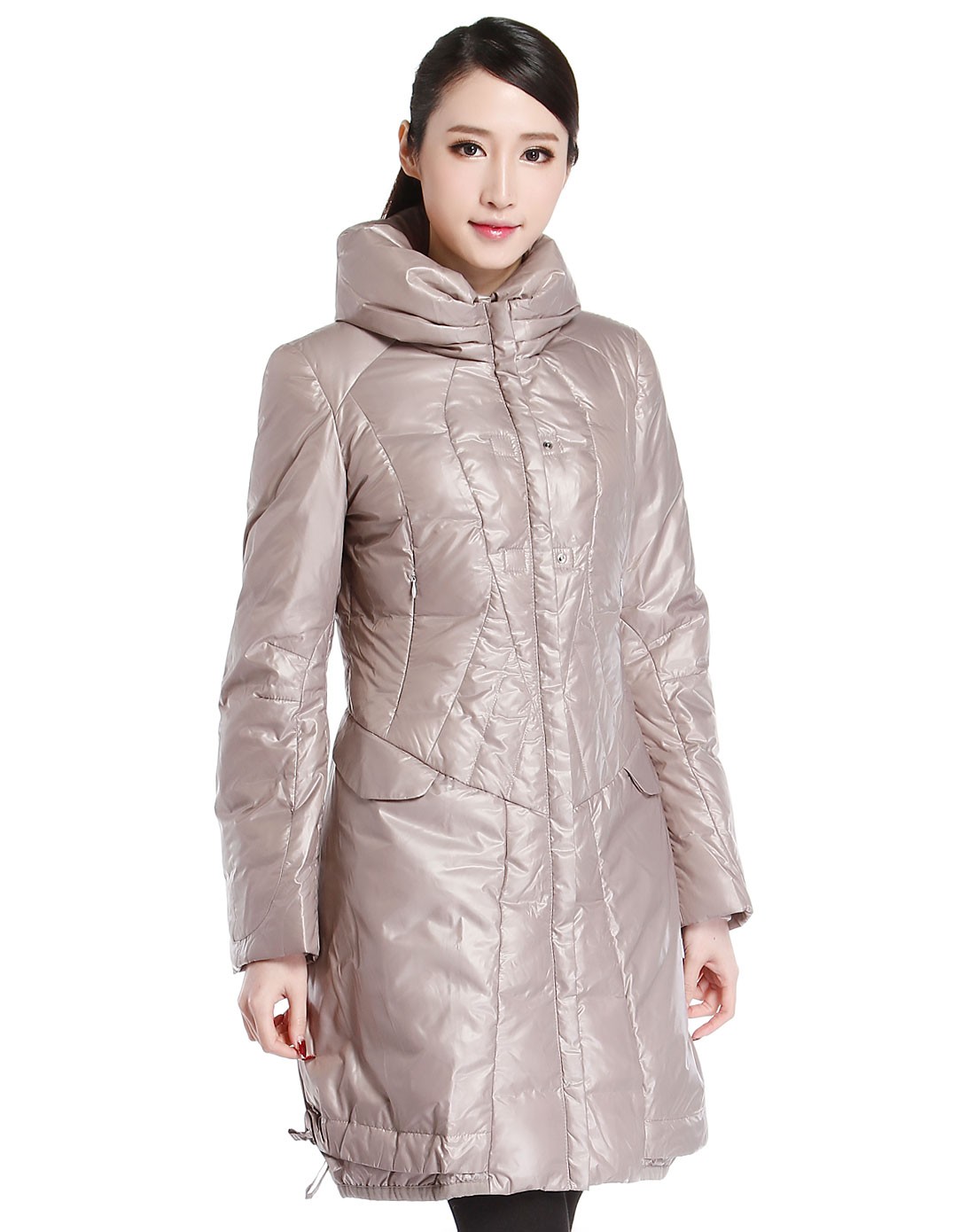 采轩caixuan米灰色斯文时尚长袖羽绒服0007145707-10_唯品会