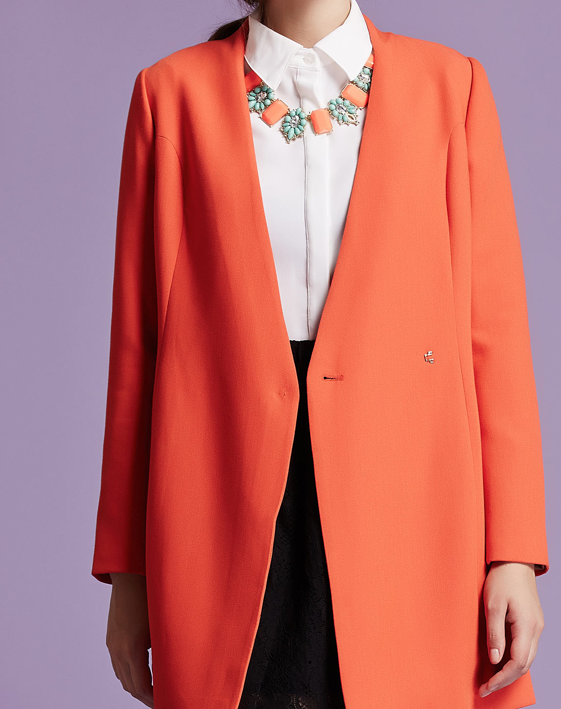 深橙红色气质时尚长款长袖外套