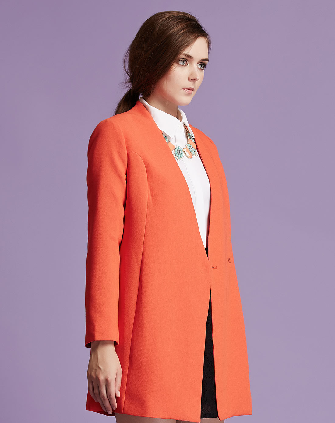 深橙红色气质时尚长款长袖外套