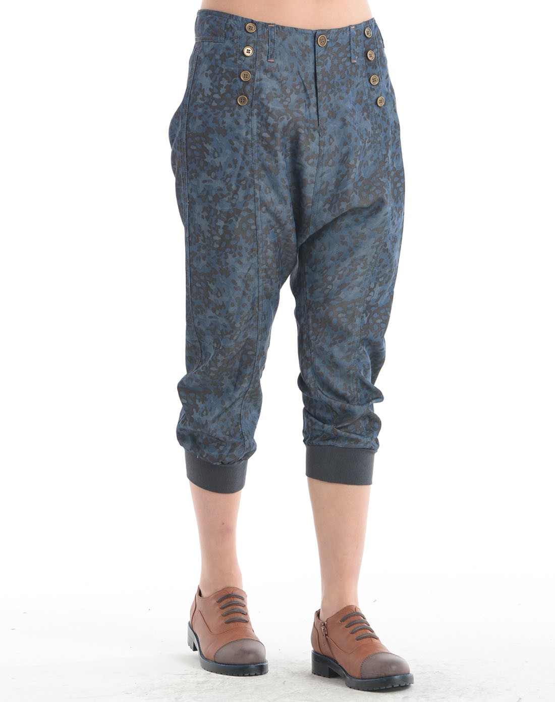 深蓝迷彩七分低裆裤