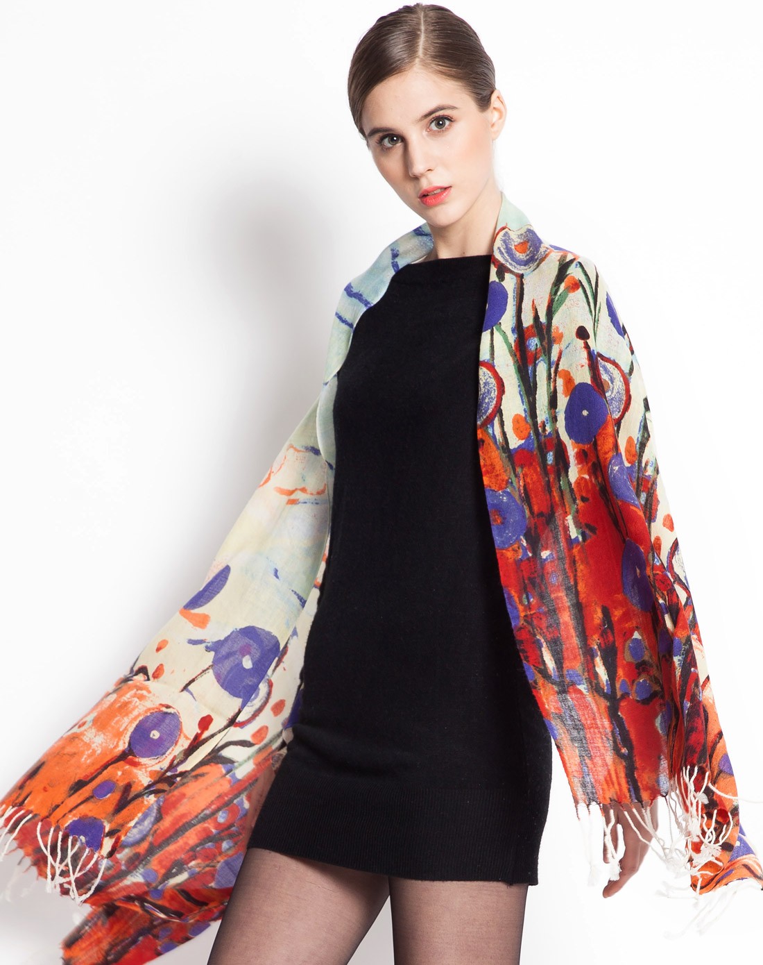 莫奈花园印花羊毛围巾