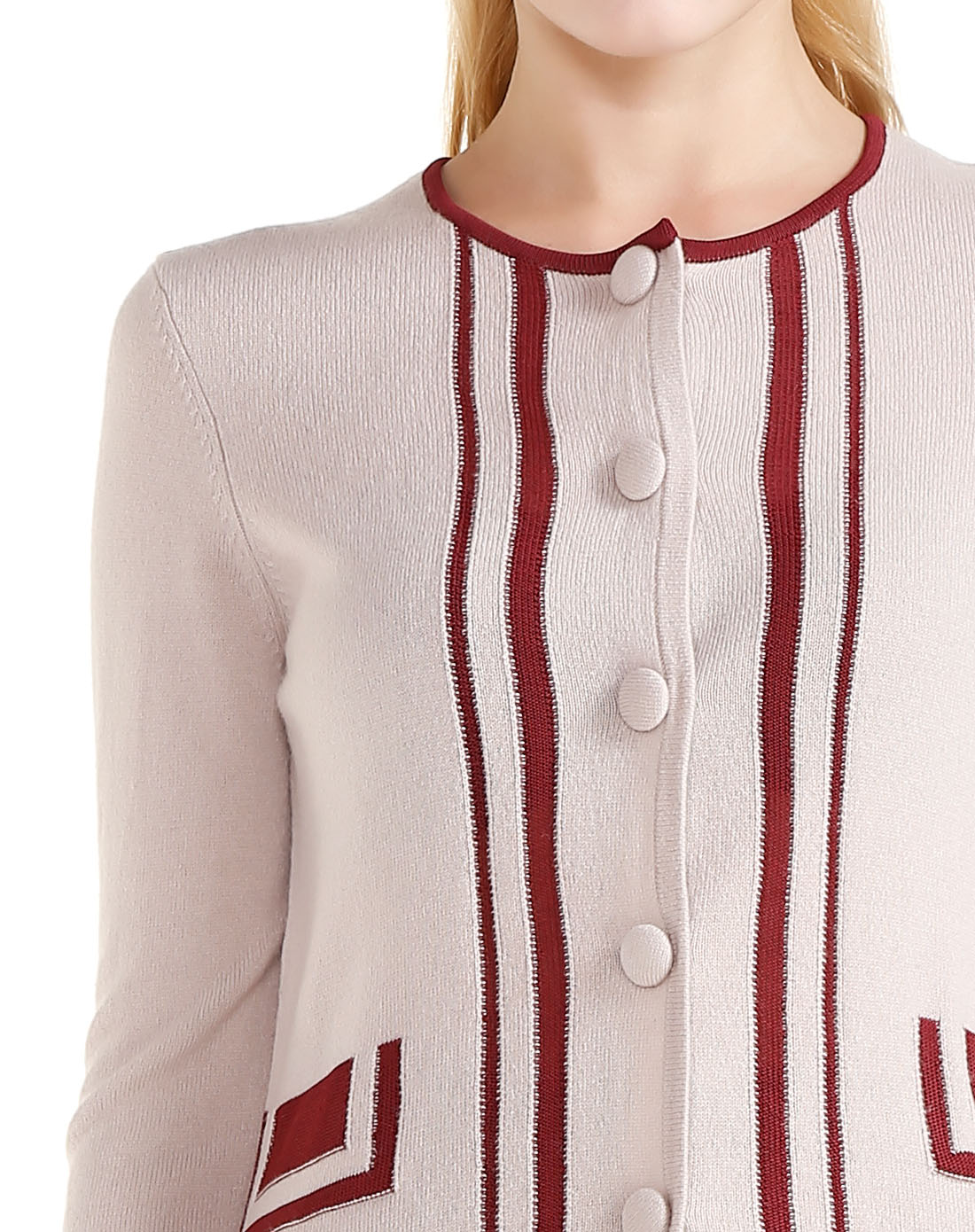 浅藕色圆领时尚长袖针织衫