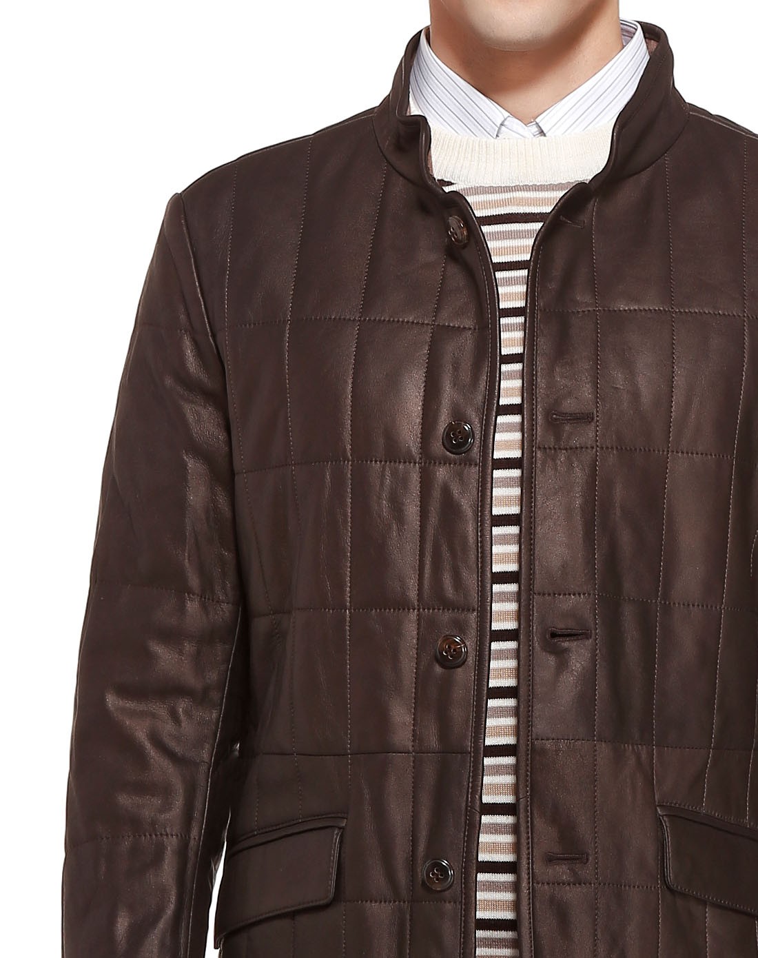 斯卡图carlo castello深咖啡色尊贵时尚立领长袖皮衣89330608116_唯品