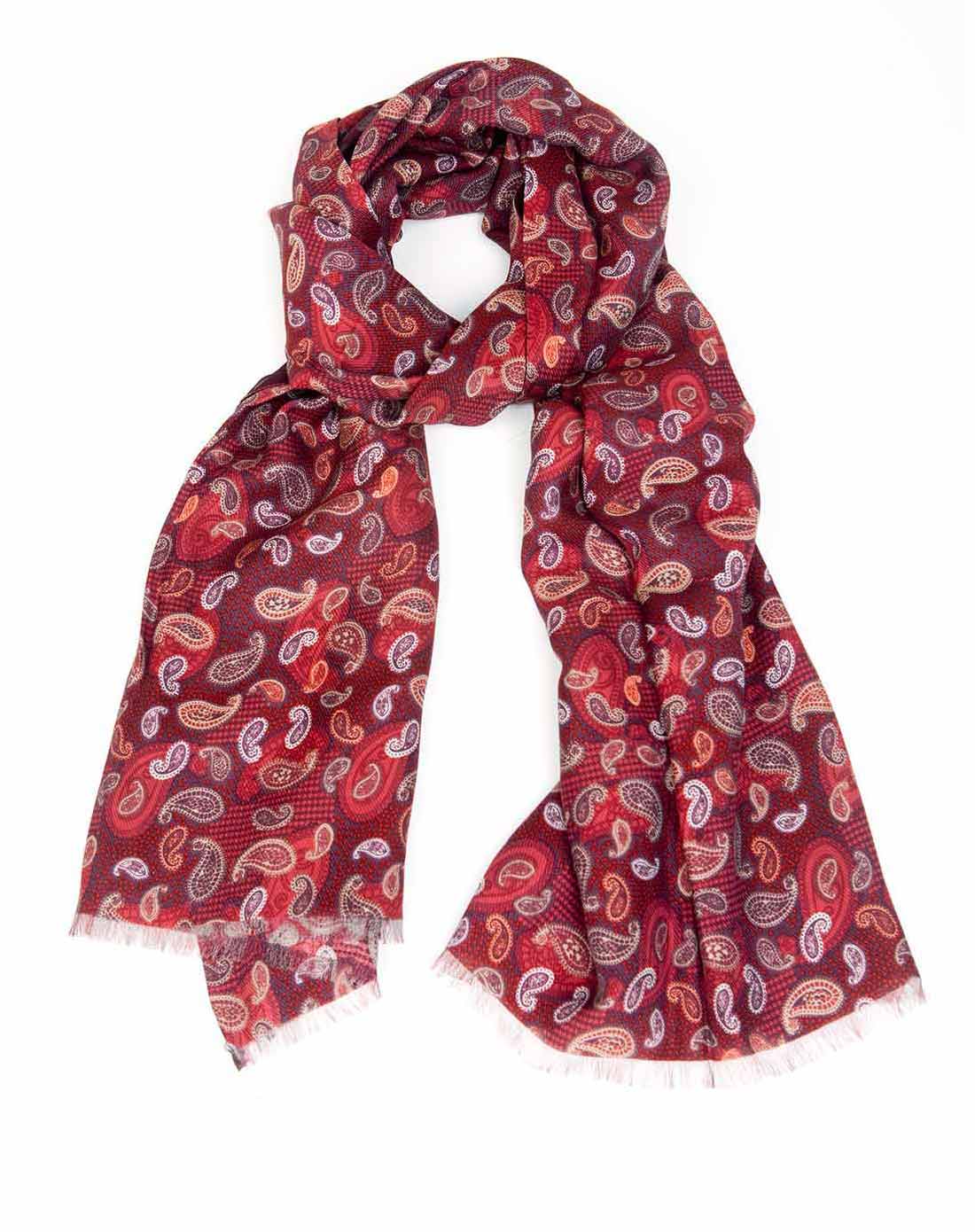 节日版酒红色佩斯利花纹双层丝绒围巾窈窕淑女系列