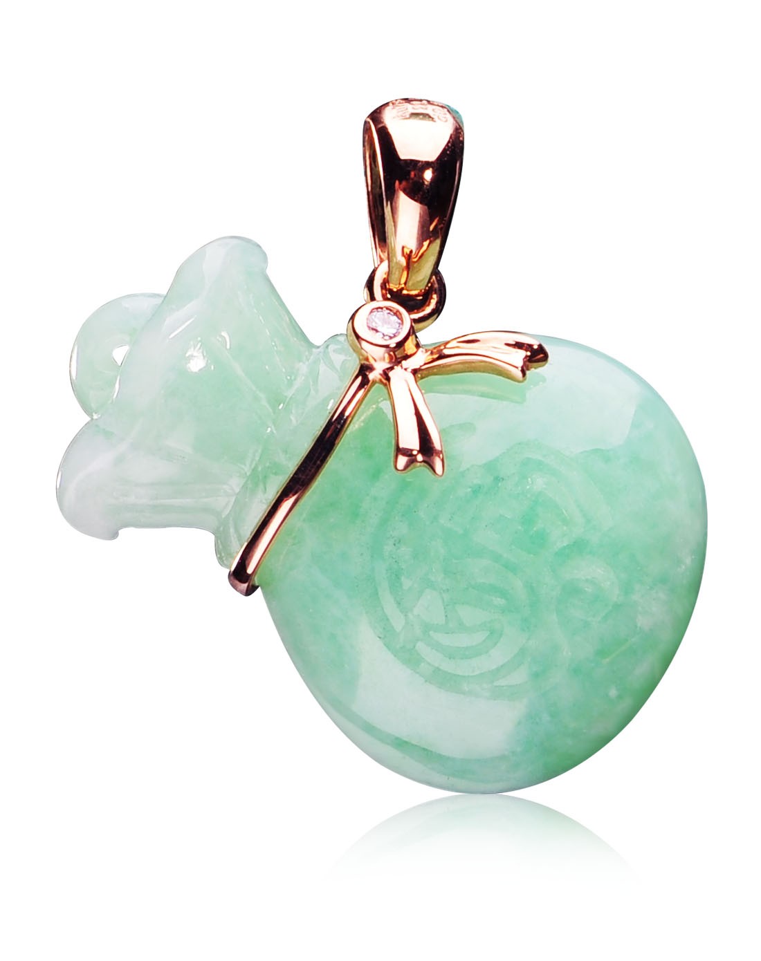 18k配钻镶糯种浅绿福袋天然a货翡翠吊坠(附国家级鉴定证书)