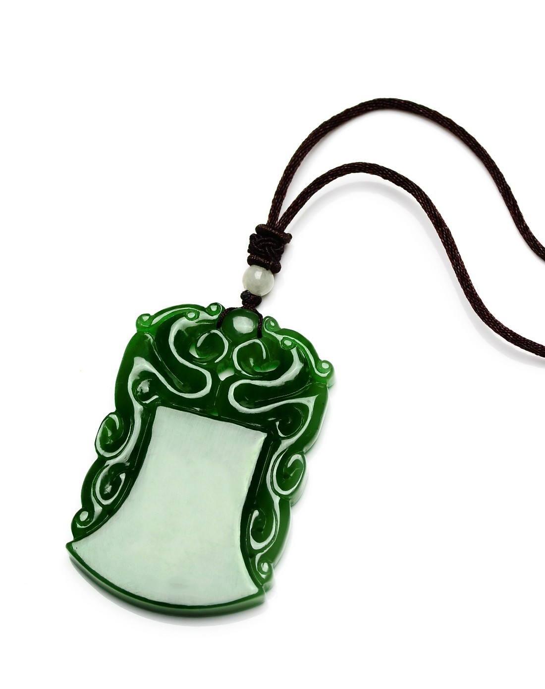 收藏级精雕天然和田碧玉平安无事龙头牌(附权威证书)