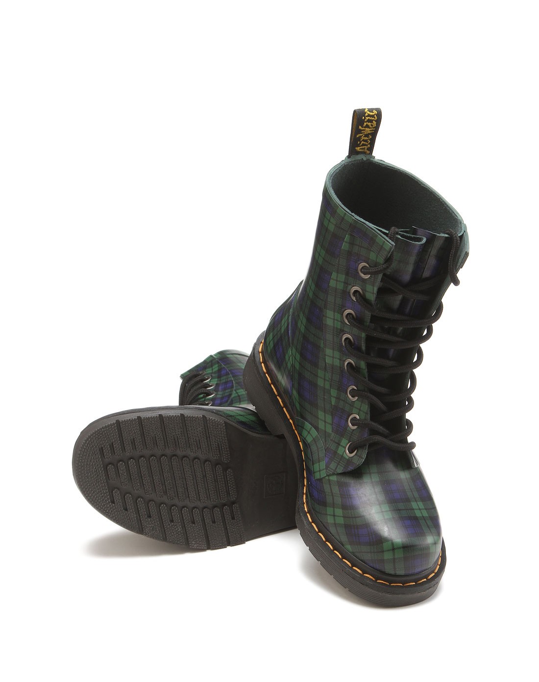 女鞋绿色8孔格纹橡胶靴