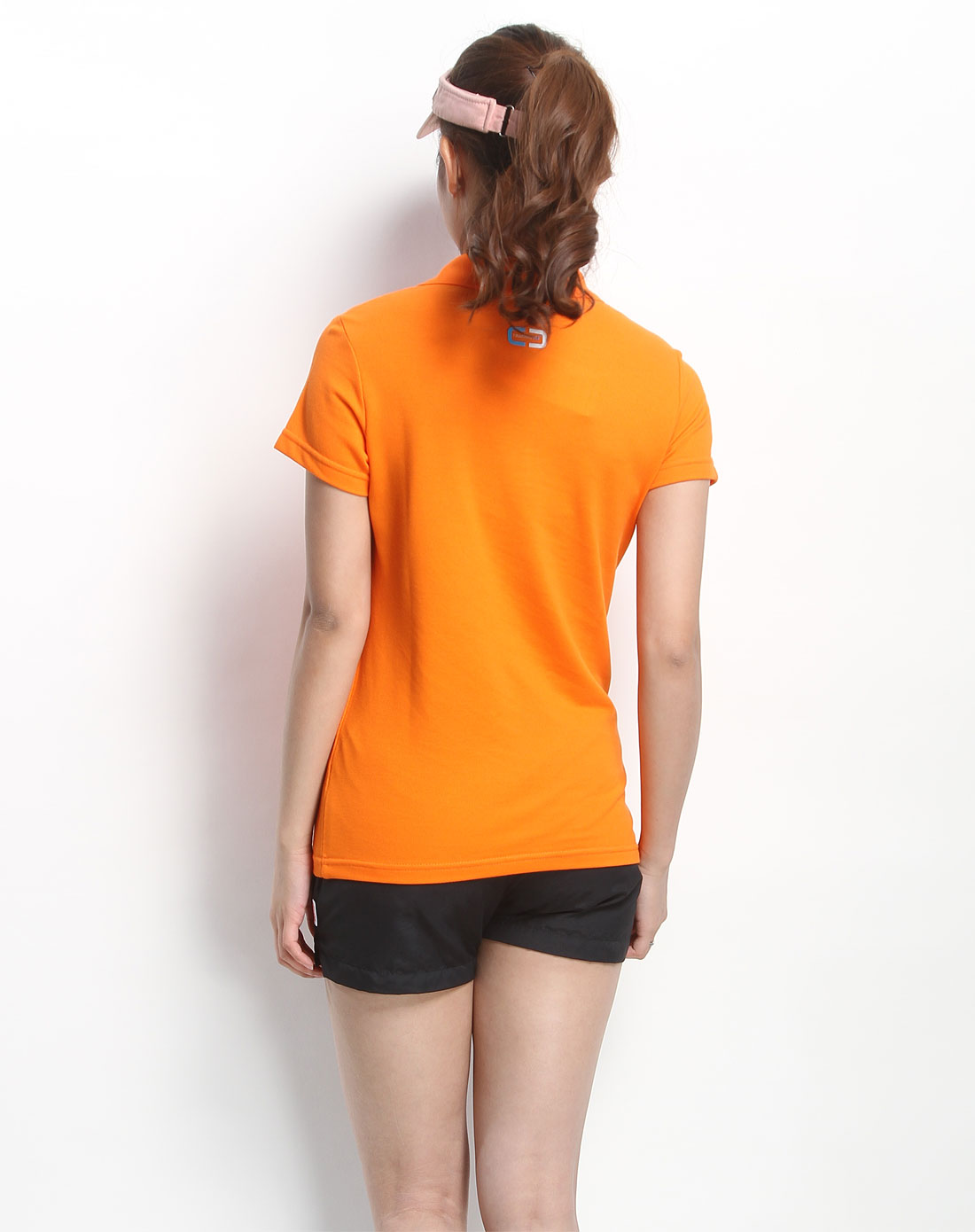 女款橙色时尚短袖翻领t恤