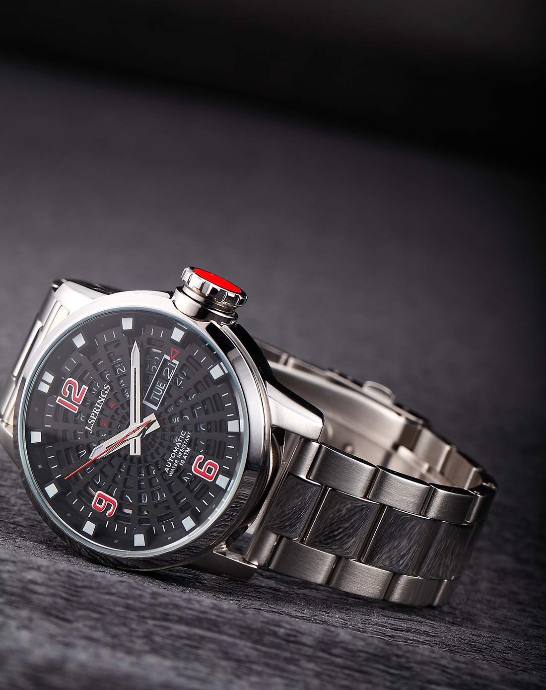 j-springs 精工旗下 男款原装进口炫酷黑表盘机械手表