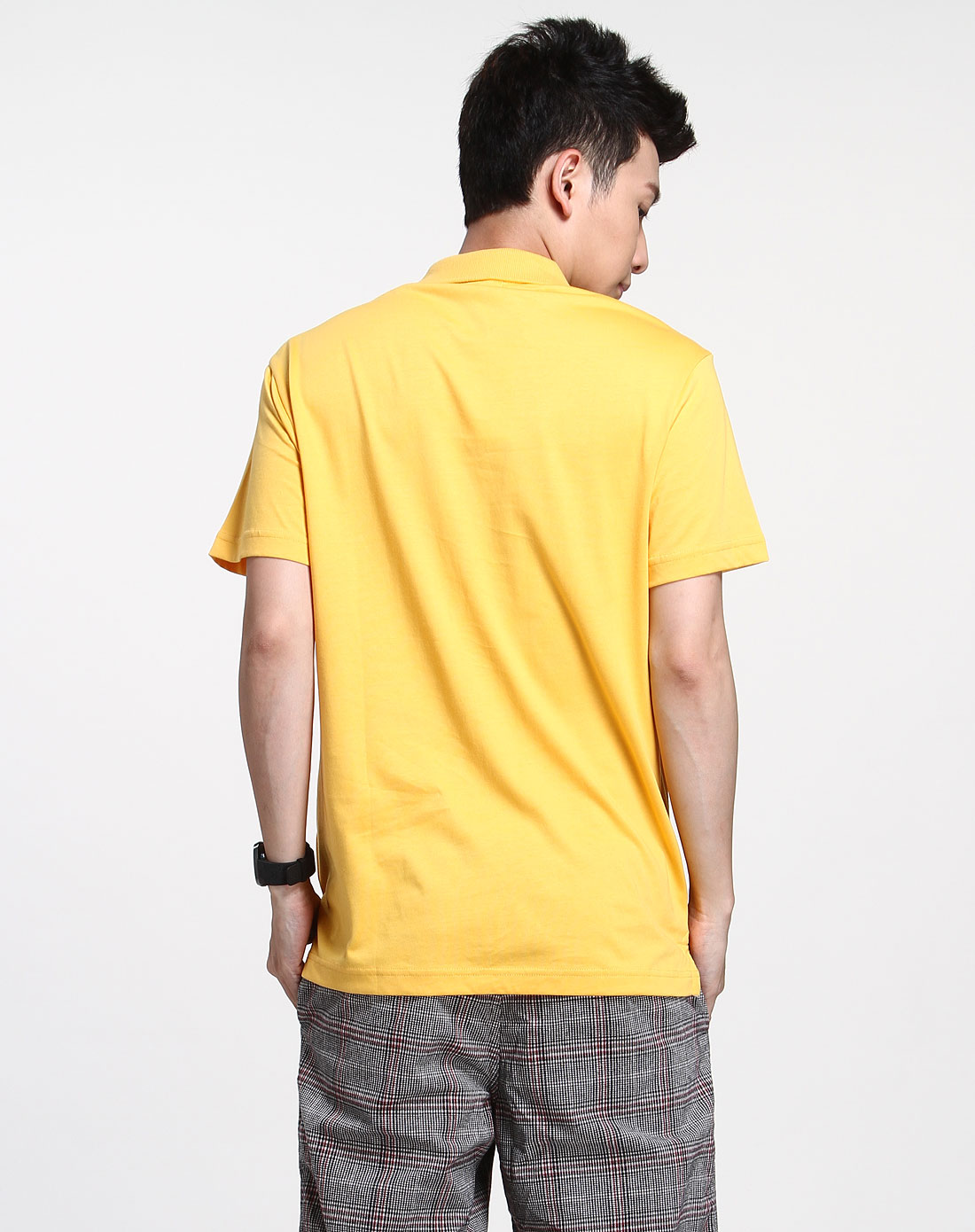 稻草黄色印花翻领短袖t恤
