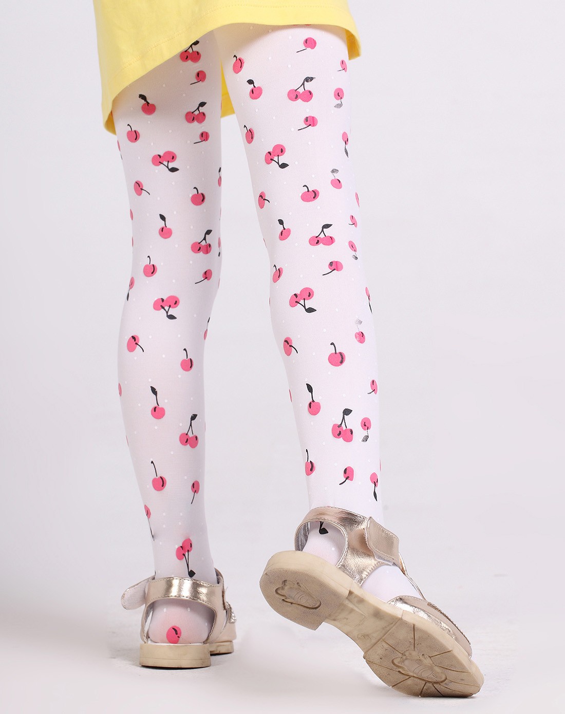 女童白色3条装樱桃印花连裤袜