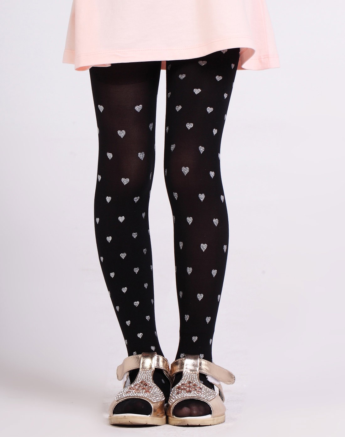 女童黑色3条装心型连裤袜