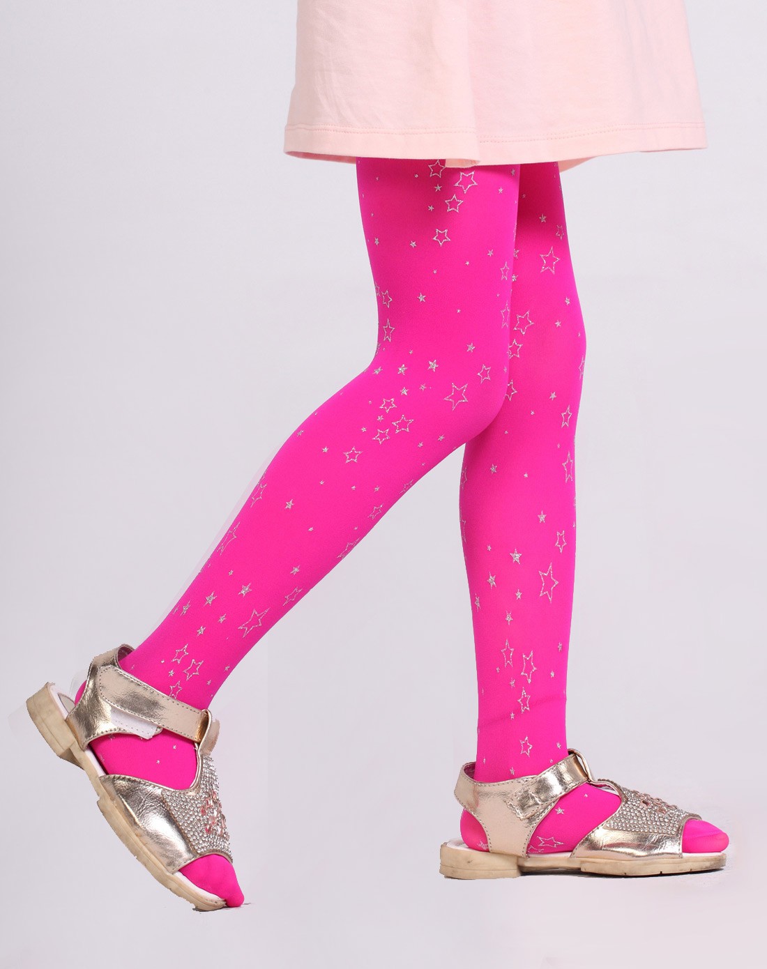 女童玫红3条装五角星连裤袜