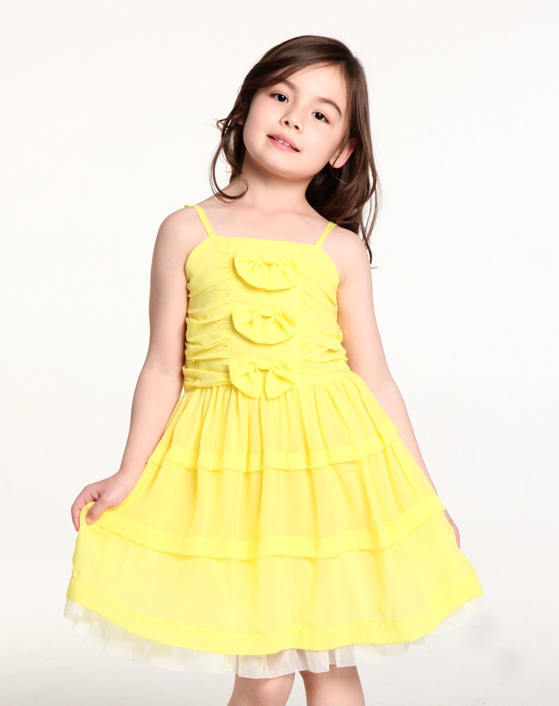 女大童闪闪黄公主蝴蝶结吊带裙