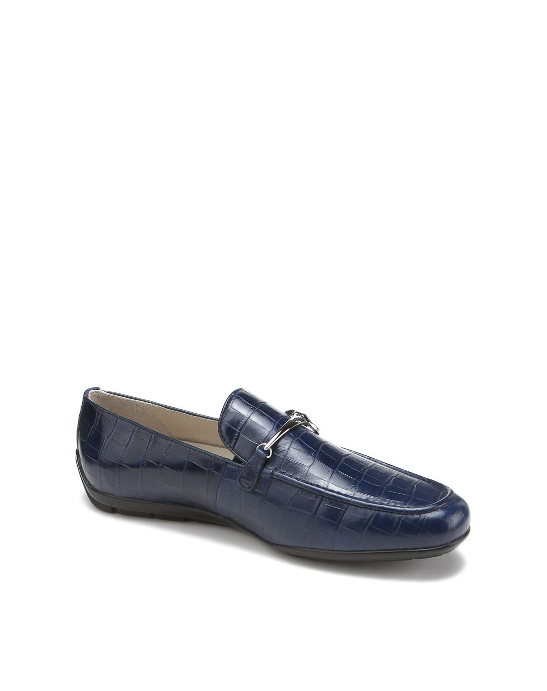 蓝色鳄鱼纹牛皮/小牛皮经典商务金属饰扣皮鞋