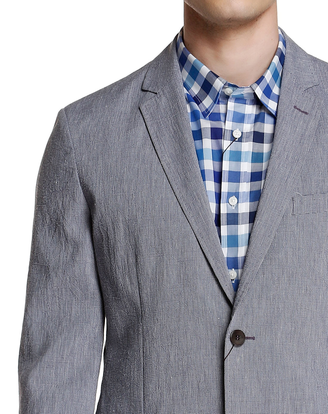 灰蓝色斯文翻领长袖休闲西装