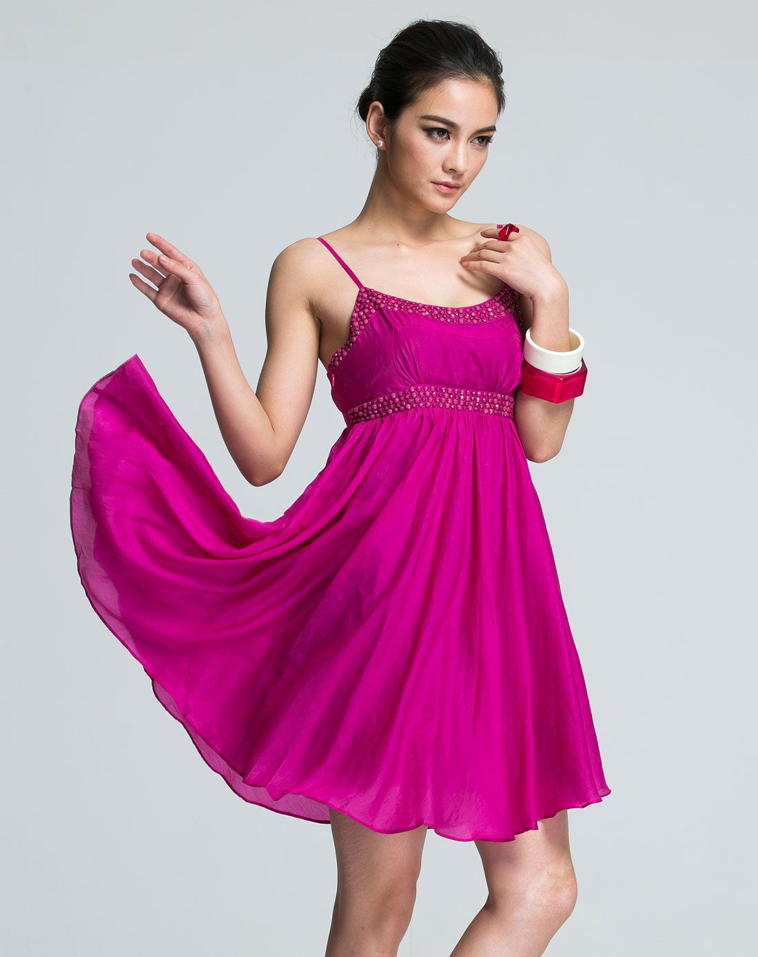 d2c玫红色贴石吊带连衣裙gdw112000605_唯品会