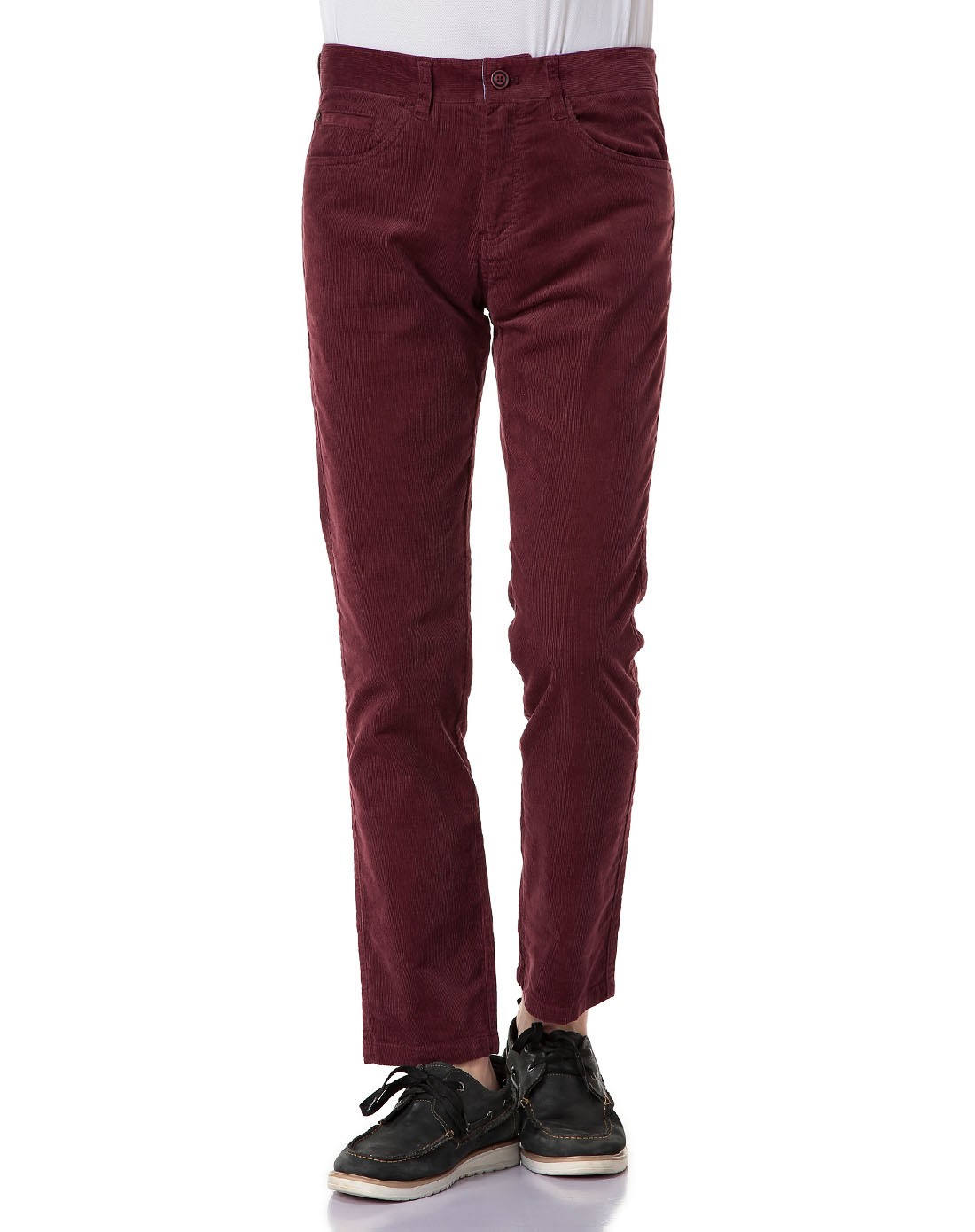 枣红色时尚灯芯绒长裤