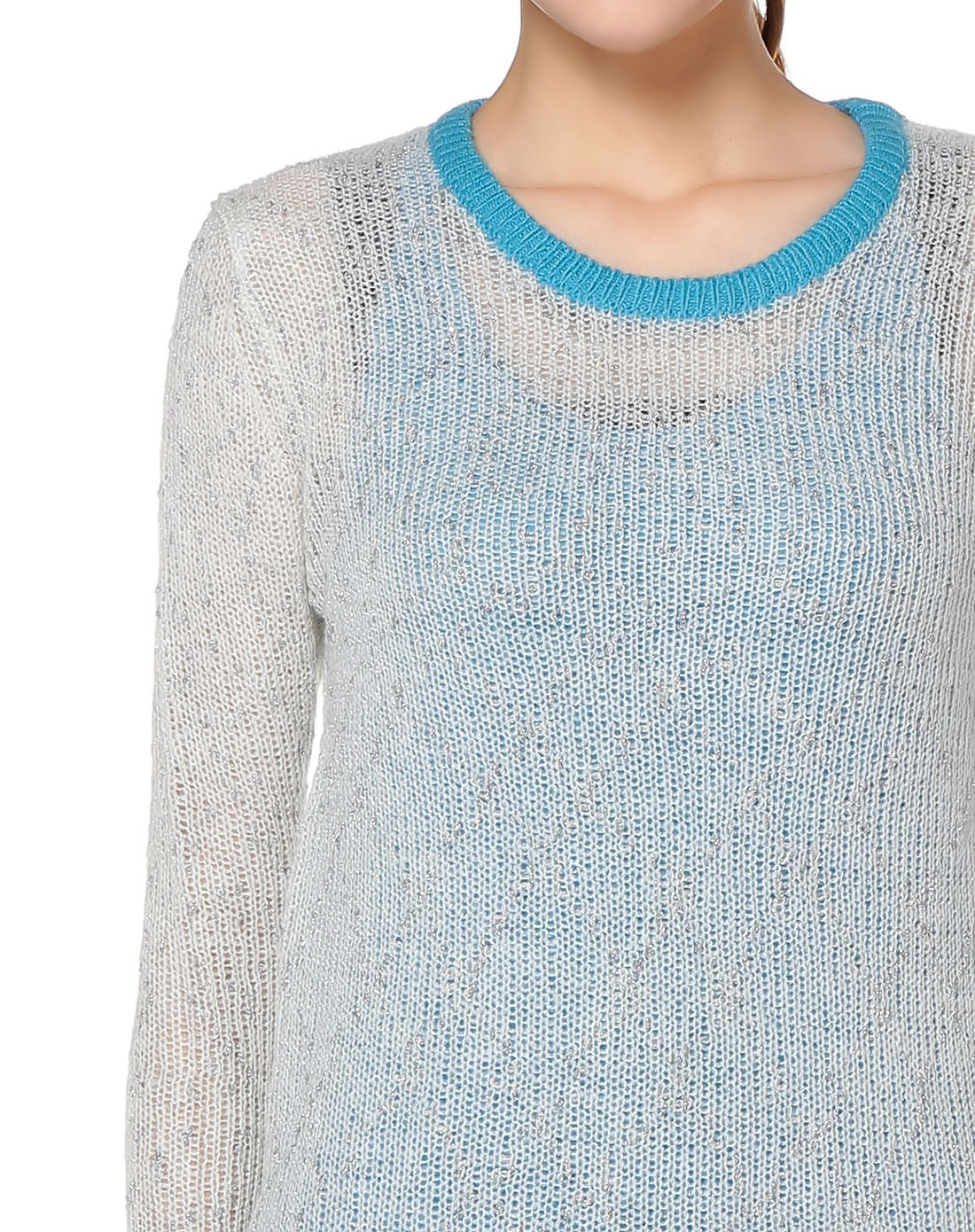 银灰/蓝色时尚甜美长袖两件套针织衫