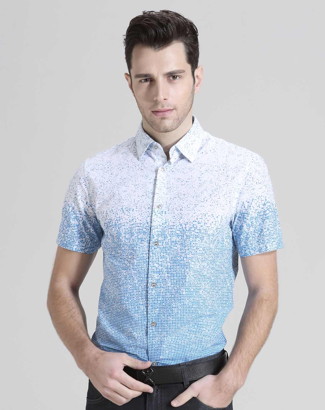 男款海兰白短袖休闲衬衫