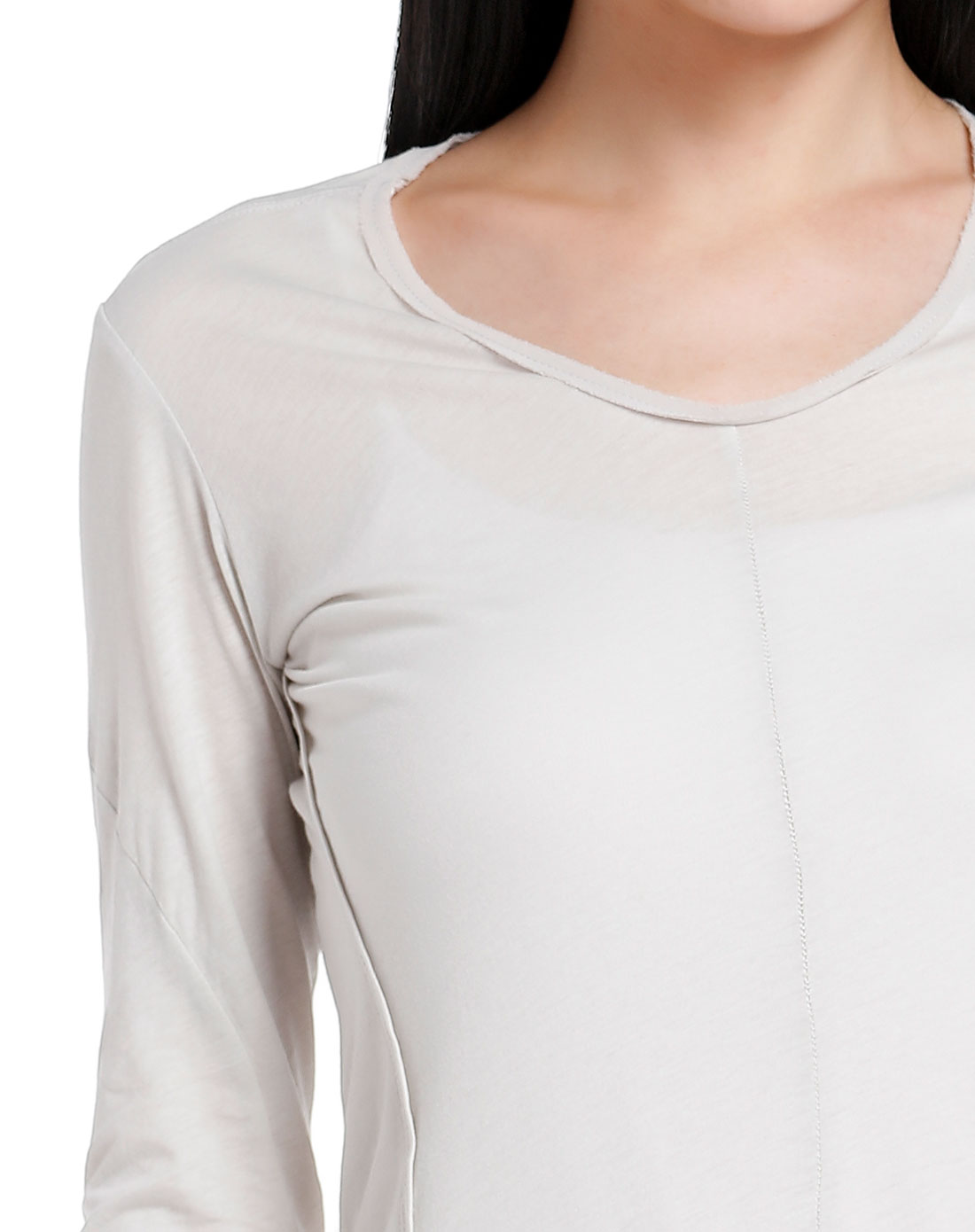 浅灰白色简约时尚长袖长款t恤