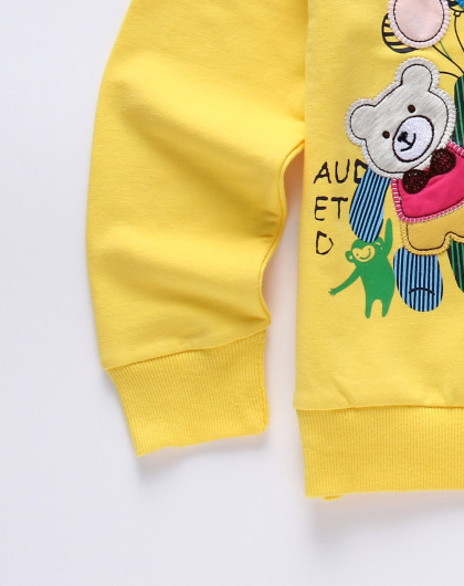 儿童黄色小熊气球印花舒适t恤