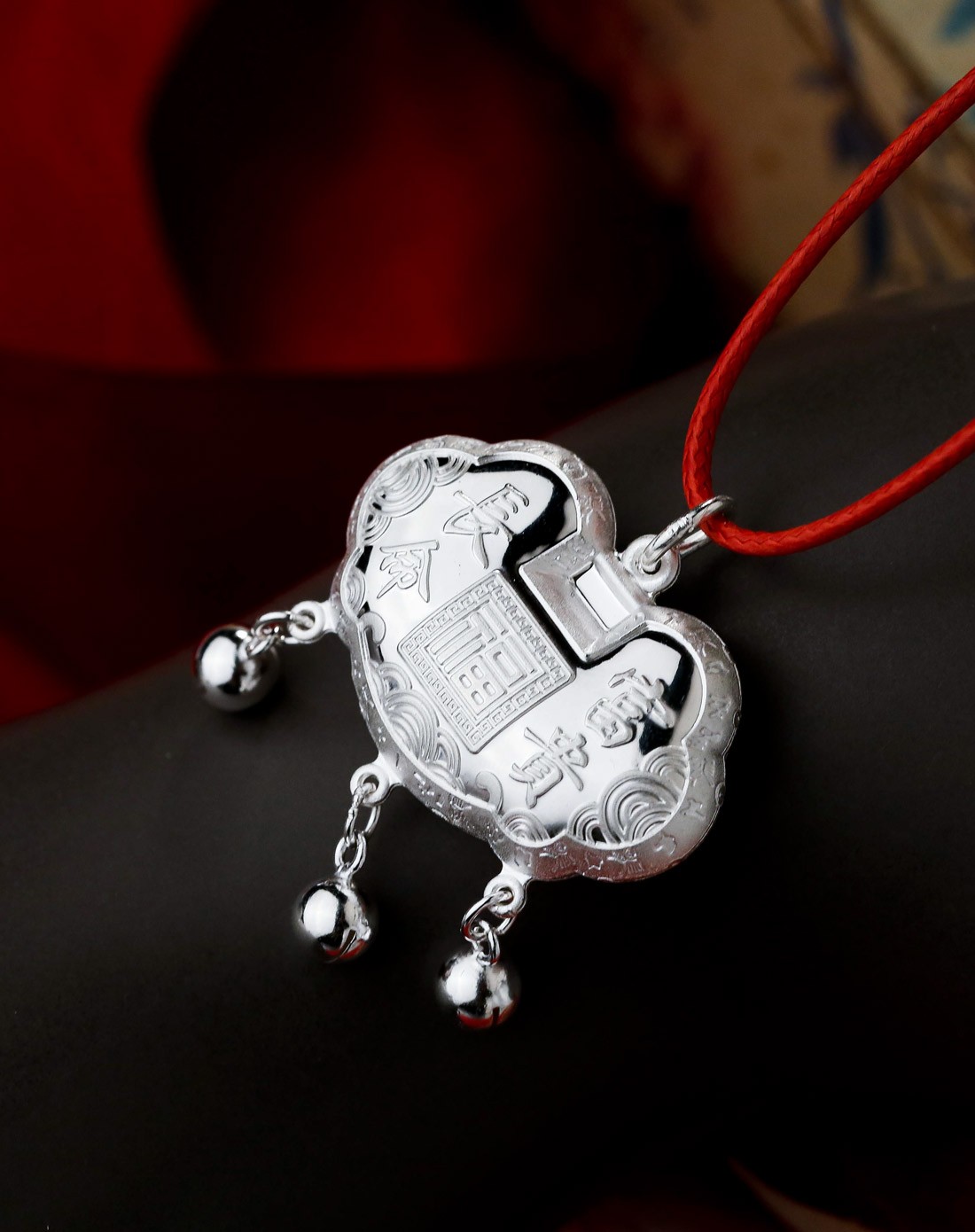 【宝宝礼饰】千足银福字铃铛童锁 长命富贵