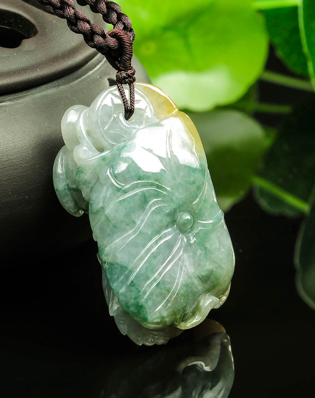 糯种饱满精雕黄绿双彩金玉满堂 天然翡翠a货挂件(附国检证书)