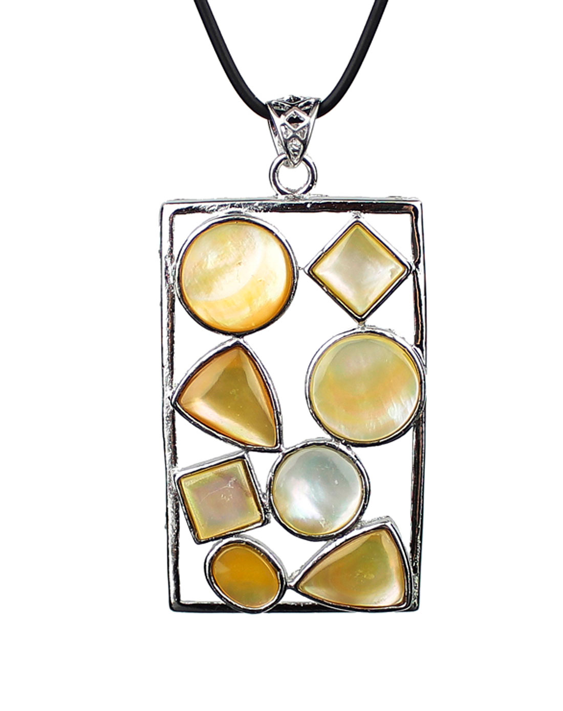 女款黄色几何图形天然黄金贝镶边吊坠