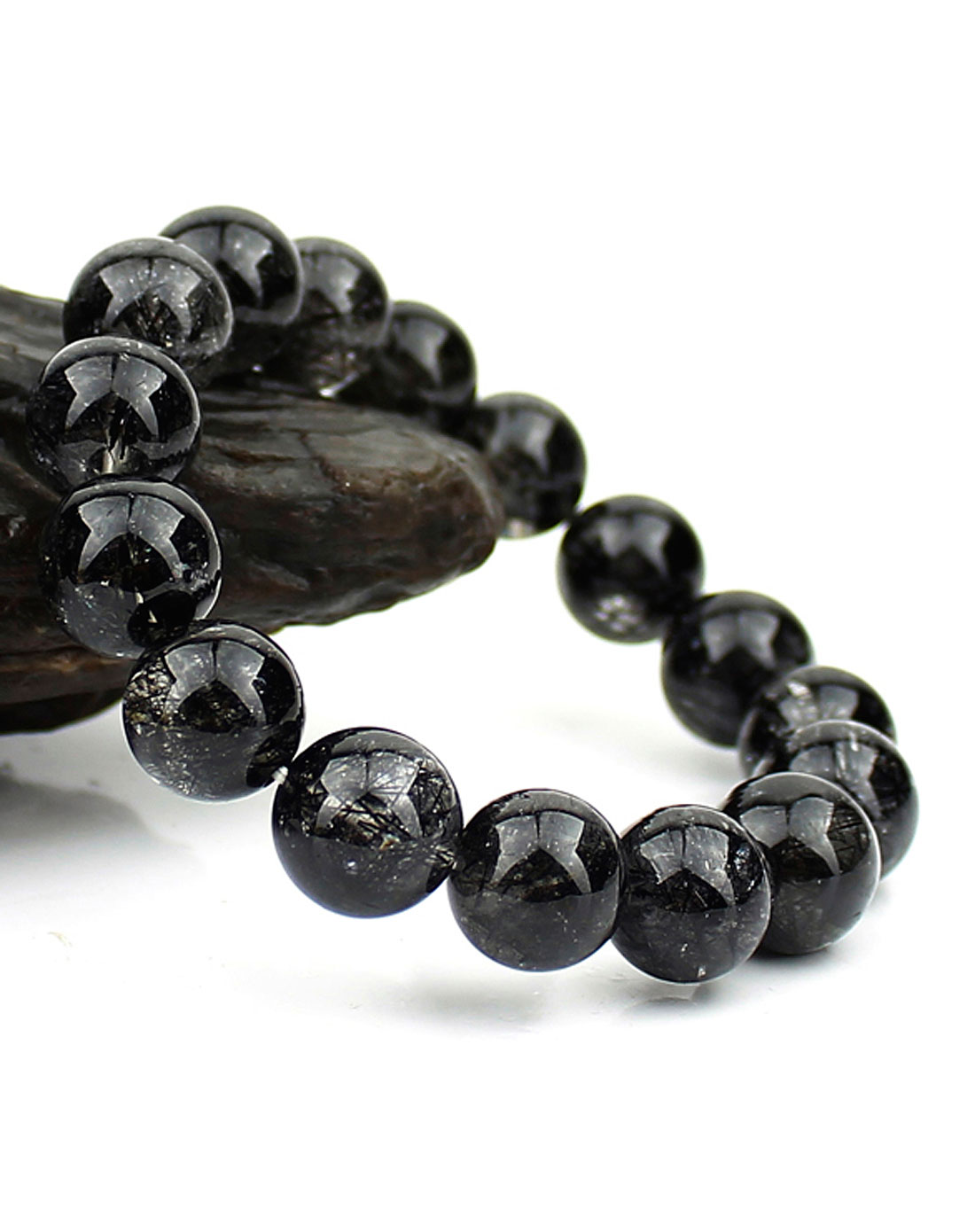 中性黑色3a级天然黑发晶手链12mm(附证书)