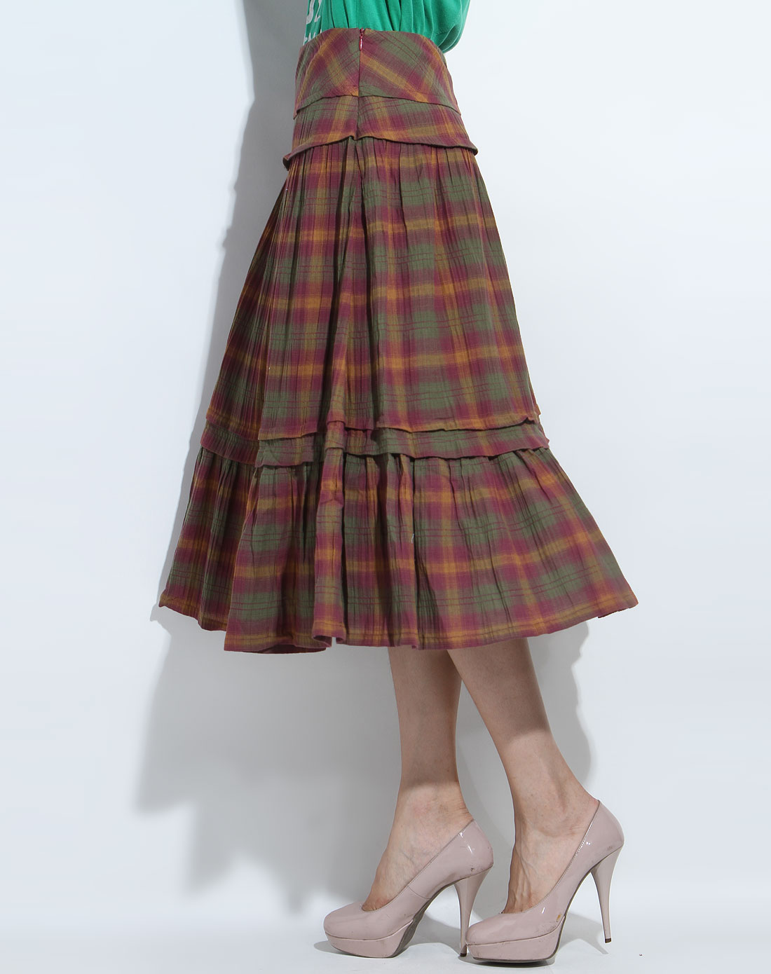 绿色休闲格子半身裙