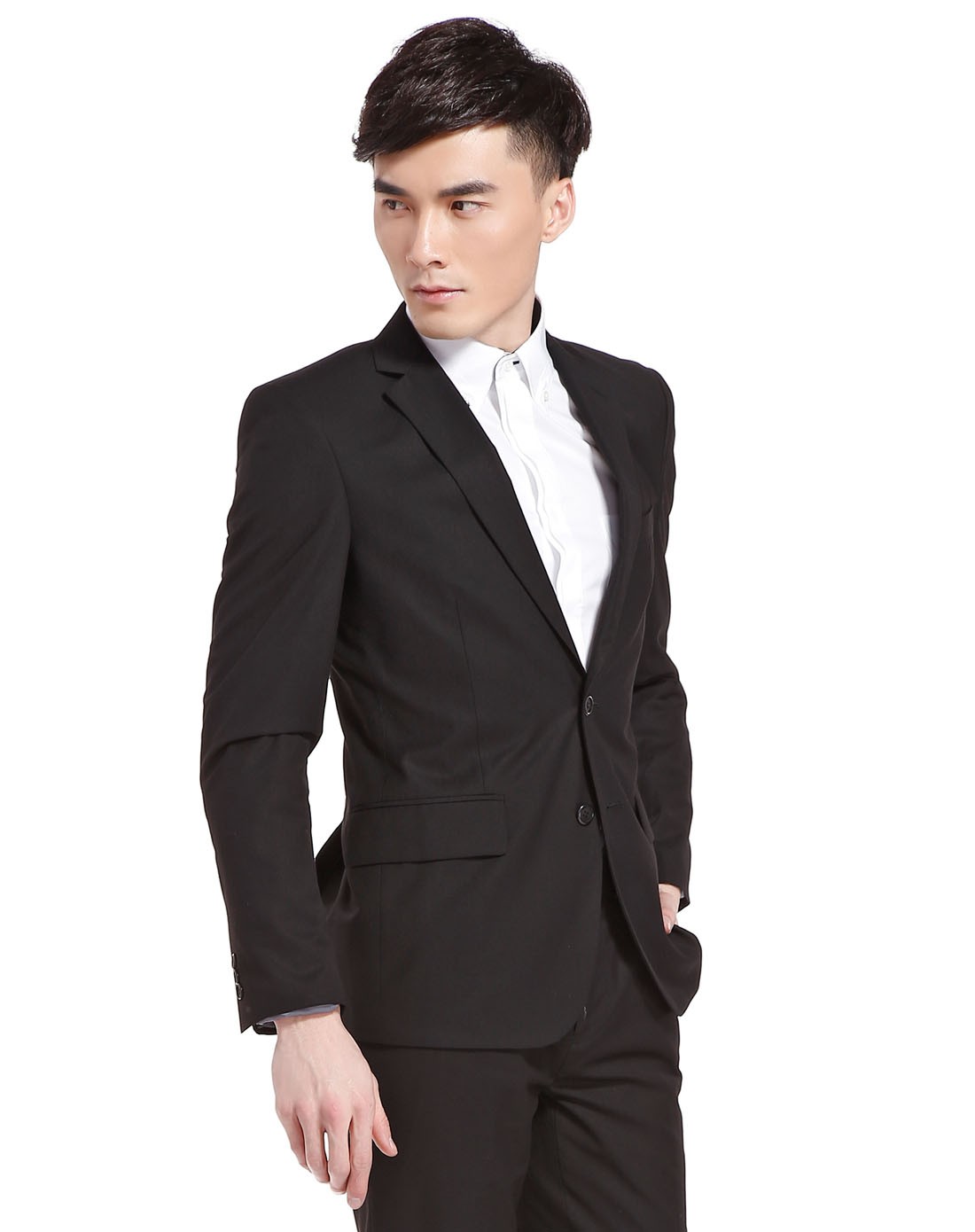 男款黑色绅士简约翻领长袖西装