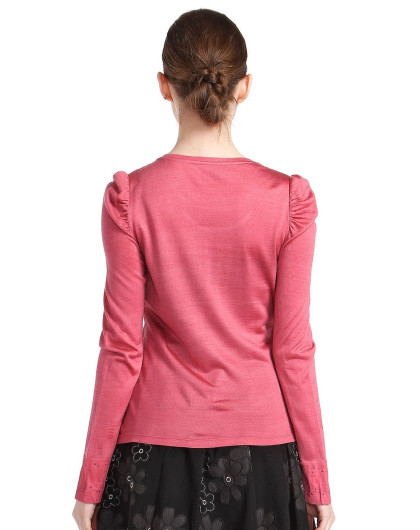 深粉红色织花烫钻长袖上衣