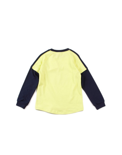 男童樱草绿纯棉假两件棒球长袖t恤