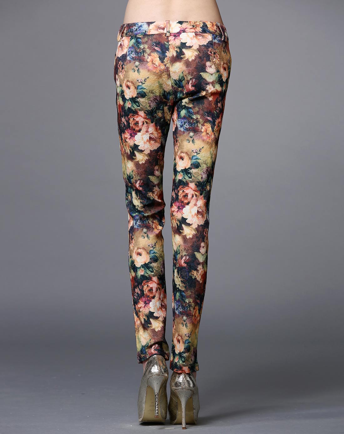 杏色欧美时尚印花舒适贴服长小裤